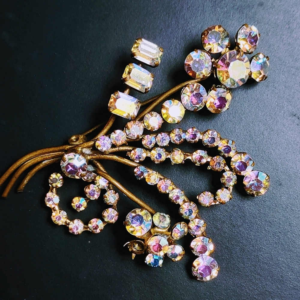 Restored Vintage AB Crystal Brooch